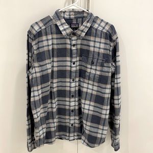 Patagonia Lightweight Fjord Flannel Shirt, Large, Blue with Grey